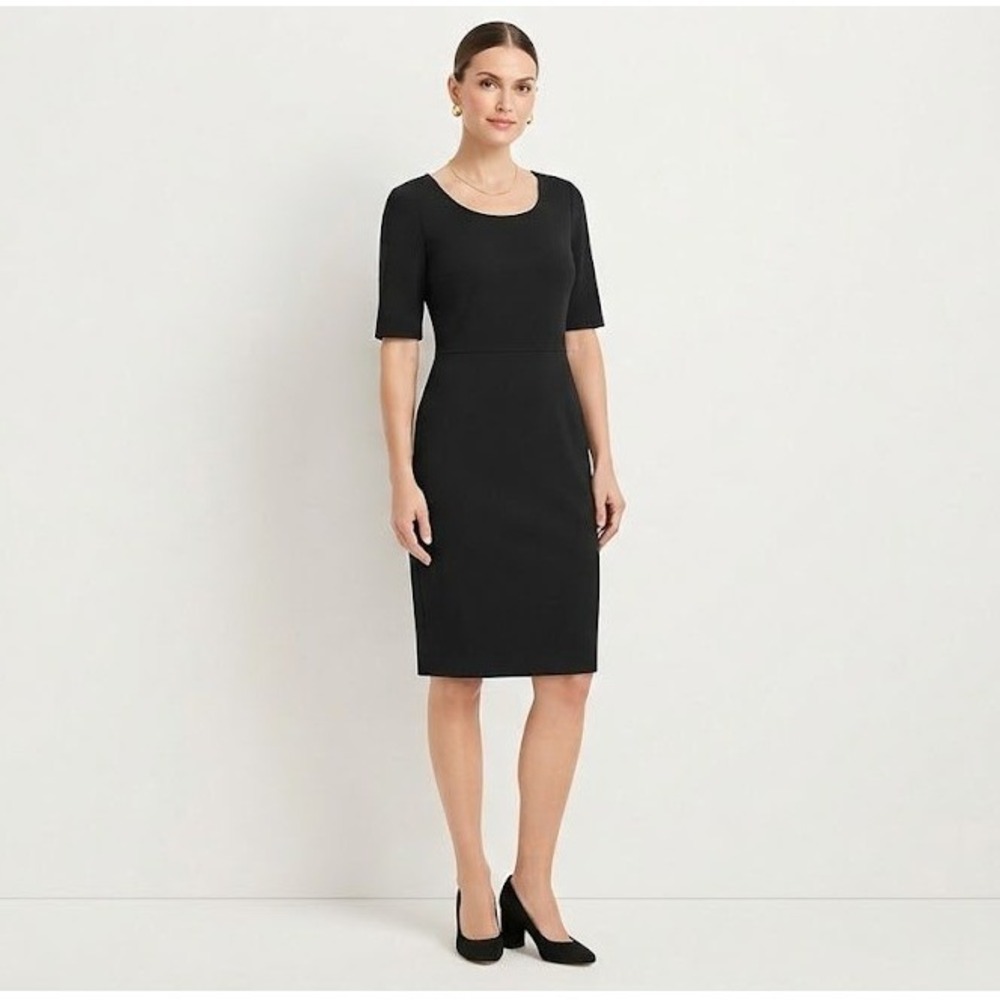 Talbots Sheath‎ Dress Womens 16 Black New Ponte Knit Elbow Sleeve Scoop Neck